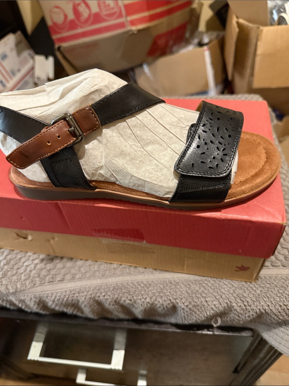 Women’s Black and Brown Adjustable Leather Sandal